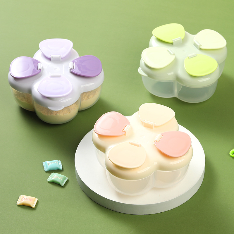 Baby Food Options - Tragbarer Clover 4-Fach Milchpulverbehälter, Einhand-Deckel Luftdicht