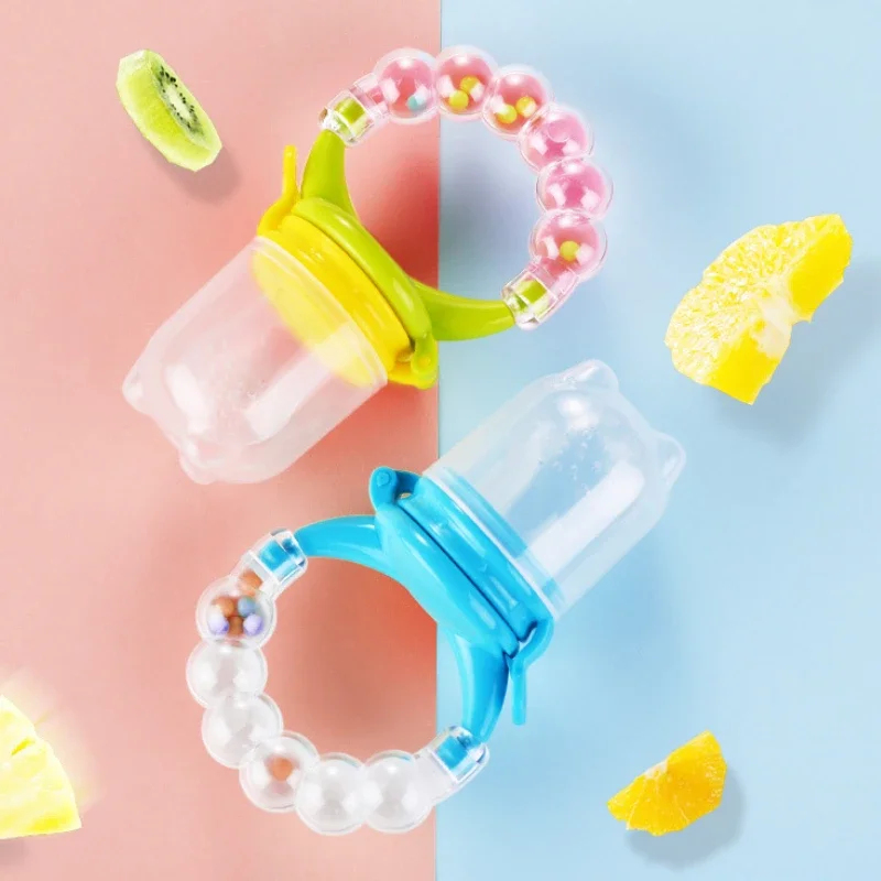 Baby Food Vegetable - Baby-Nahrungsergänzungslöffel mit Klingel, Saftextraktor, Schnuller, Silikon-Beißring