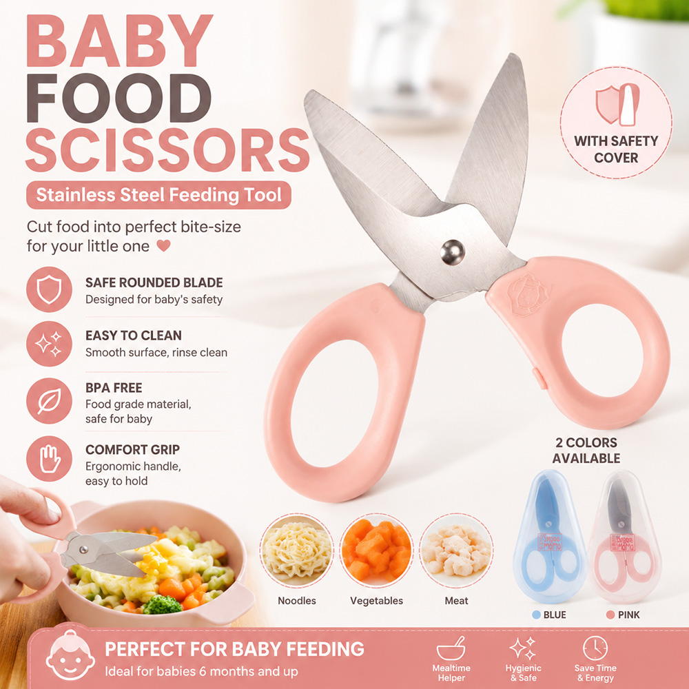 Baby Food Kids - Baby-Lebensmittelschere aus Edelstahl, BPA-freie Sicherheitsküchenschere für